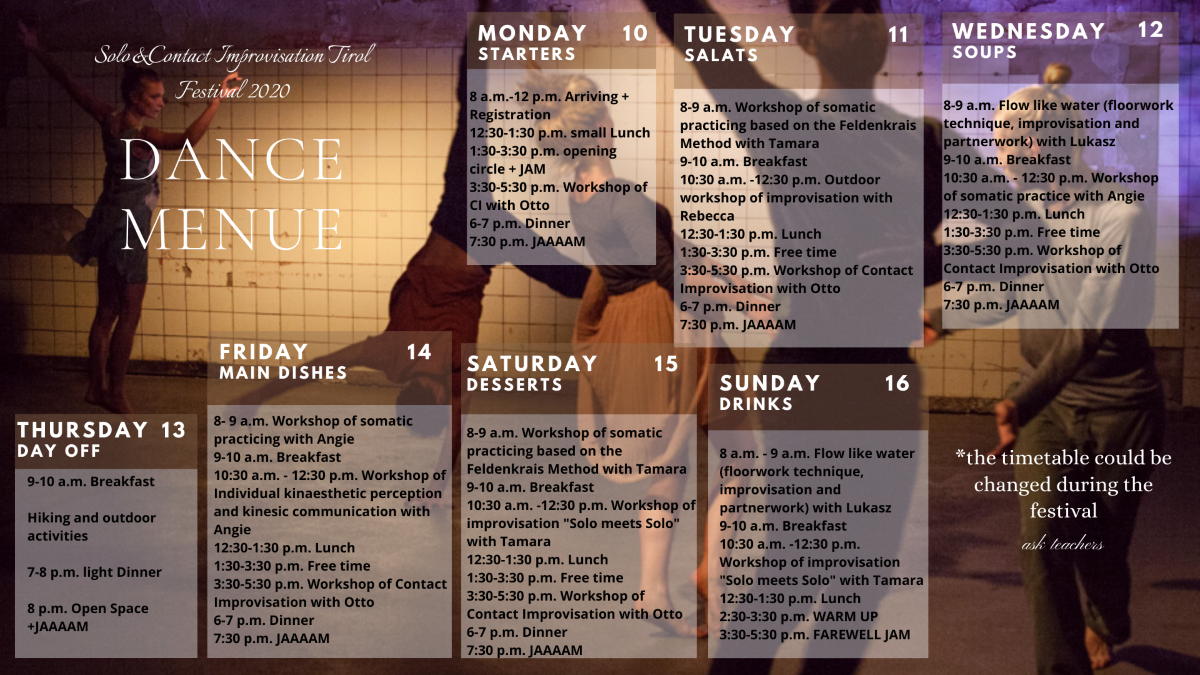 Solo & Contact Improvisation Tirol Festival 2020 Dance Menue